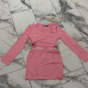 Pink Long Sleeve Two-Piece Skirt Set (Sz S)